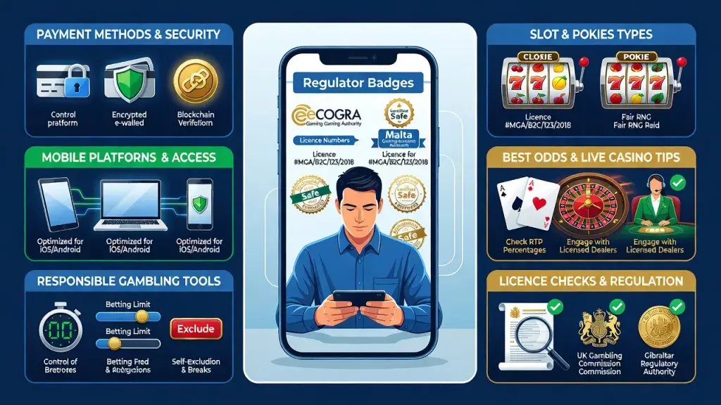 How to Play Online Casino Games Safely: Payment Methods, Mobile Platforms, Slot and Pokie Types, Best Odds, Live Casino Tips, Responsible Gambling and Licence Checks