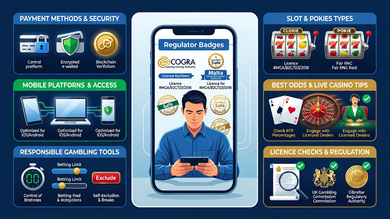 How to Play Online Casino Games Safely: Payment Methods, Mobile Platforms, Slot and Pokie Types, Best Odds, Live Casino Tips, Responsible Gambling and Licence Checks